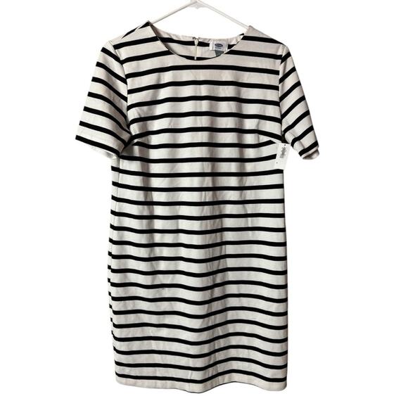 Old Navy Black and White Stripe Crew Neck Sheath Zipper Back Dress  Sz M - Picture 1 of 6